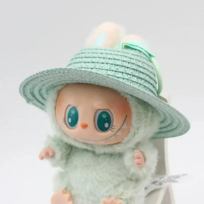 Labubu open top straw hat, party clothing accessories, rustic style Labubu baby clothes decoration accessories (hat only)