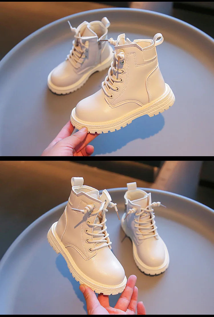 Kids Leather Chelsea Boots Waterproof Non-slip Autumn Winter Plush Warm Snow Boots Children Casual Sneakers Fashion Shoes Girls