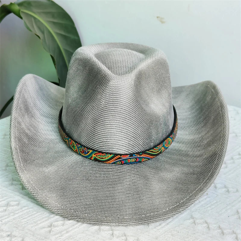 Faux Leather Western Cowboy Hats Men Women retro cowboy hats big brim cowgirl hat knight hat men chapeau ковбойская