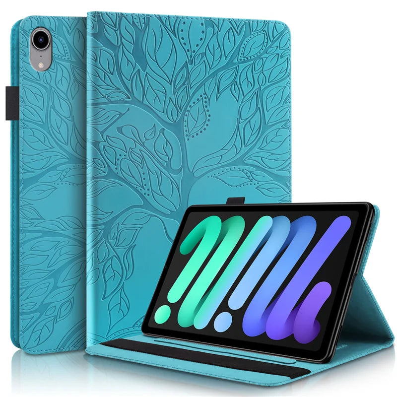 Coque for iPad Mini 7 Case 8.3" Embossed Tree PU Leather Flip Cover for Funda iPad Mini 2024 Mini 7th 6th Generation Case Cover