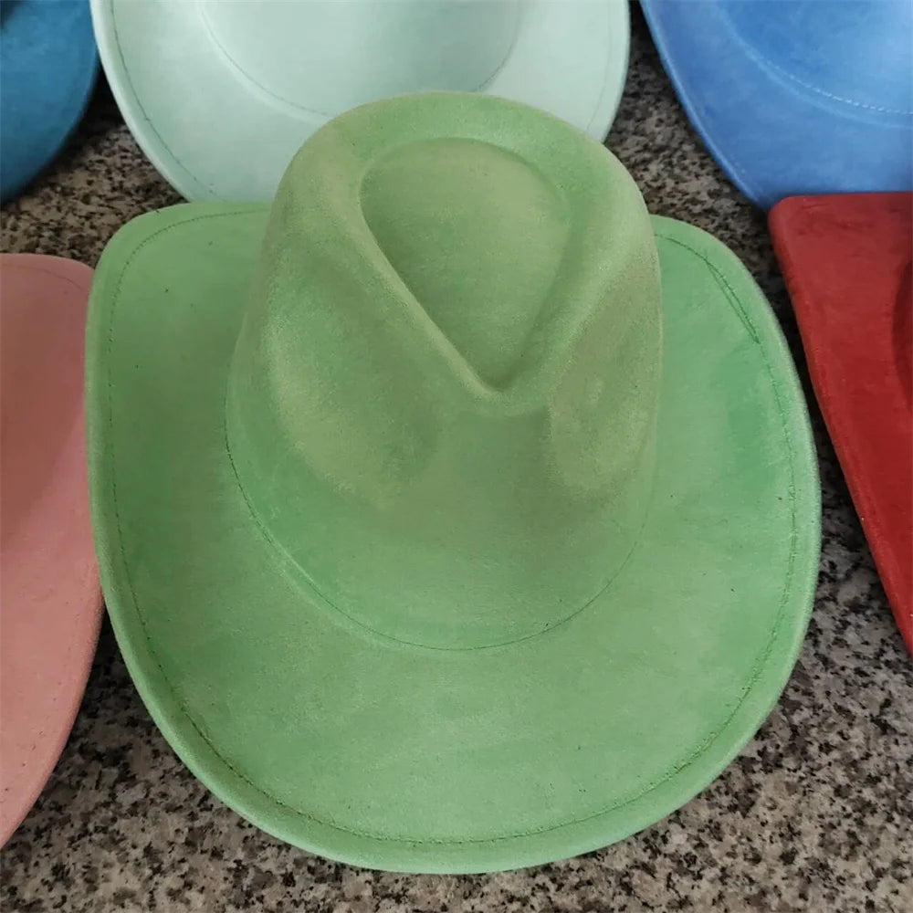 Classic Suede Leather 7.5CM Western Cowboy Women's Fedora Hat Men's Church Jazz Hat Fashion Travel Party Hat Denim Hat 2025