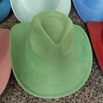 Classic Suede Leather 7.5CM Western Cowboy Women's Fedora Hat Men's Church Jazz Hat Fashion Travel Party Hat Denim Hat 2025
