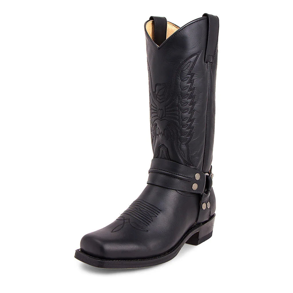 Bottes de cowboy western noires et marron en similicuir pour homme, chaussures d'hiver rétro brodées, mi-mollet, taille 48, nouvelle collection 2023