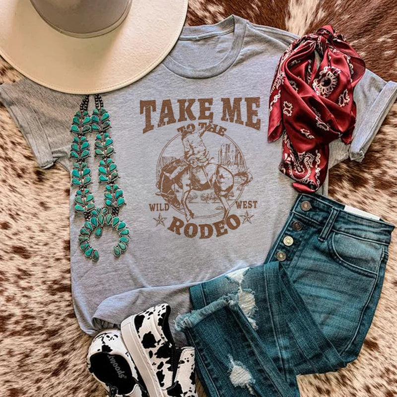 Cowboy Rodeo Graphic Tees Women Vintage Country Music Tshirt Cowgirl Cute Funny Western T-shirts Outfits Female Retro Shirt Tops