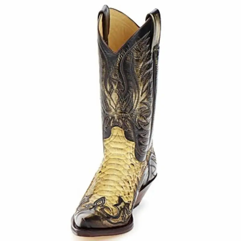 Pointed Toe Embroidered Mid-Calf Boots Snake Print Western Cowboy Men Botines Color-Blocked Slip-On Chelsea Cool Botas Femininas