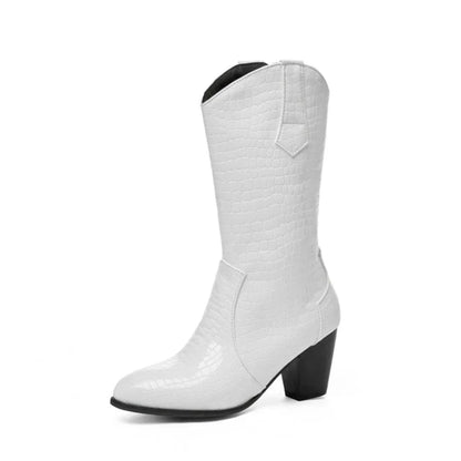 Botas De Mujer Western Cowboy Boots for Women PU Leather Chelsea Boots High Heels Gothic Platform Shoes Big Size 46 47 48 307-1