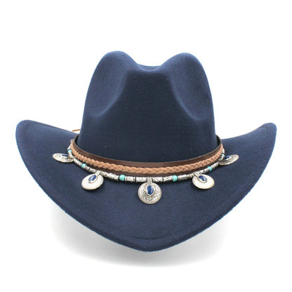 Men's Women's Western Equestrian Cowboy Hat Cattleman Riding Cowgirl Cap Wide Brim Felt Fedora Jazz Church Caps Шляпа Chapeau