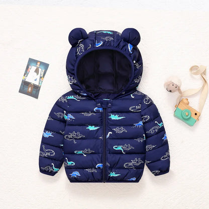1-6T Winter Baby Girls Boy Clothes Coats Down Cotton Cartoon Hooded Children's Jackets Casual Snowsuit Overalls Toddler Costume