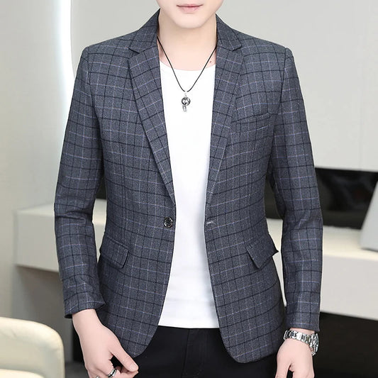 High-quality men's stylish and trendy business checkered single-piece Western-style casual, fashionable and form-fitting small s