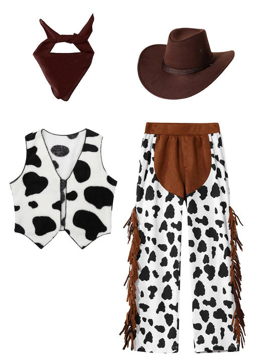 Costumes de Cowboy Western pour Enfants, Tenue de Cowboy pour Bol et Garçons, Chaps Pantalon avec Glaand Bandana Chapeau, Cowgirls fur s Up, ixd'Halloween