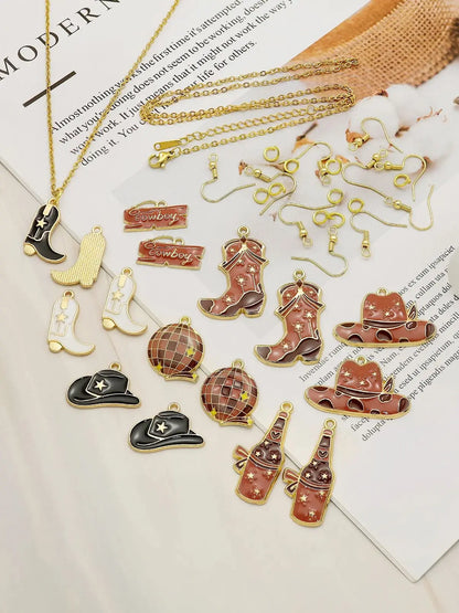 Pendentif Cowboy Western DIY Fabrication artisanale de bijoux pour boucles d'oreilles Bracelet Collier Émail Chapeau Cowgirl Bottes Breloques Accessoires