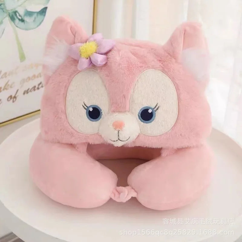 Cartoon plush Stitch Ling Nabelle U-shaped pillow with hooded neck pillow travel car plane office nap artifact girl gifts