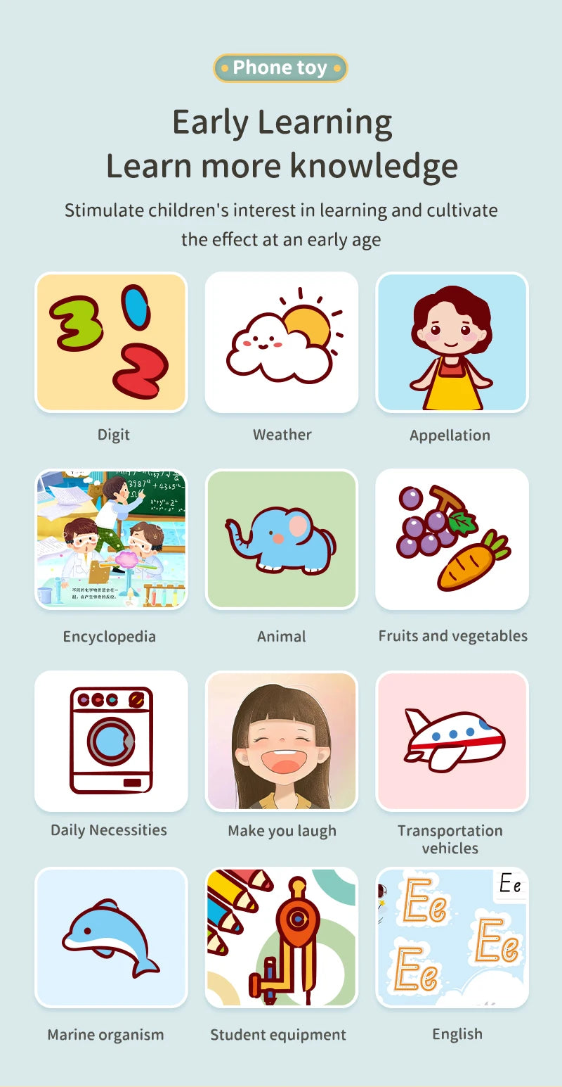 Kids Fun Learning Play Phone Baby Simulation Phone Musical Early Educational Toys English Learning Cellphone Model Toy Gifts