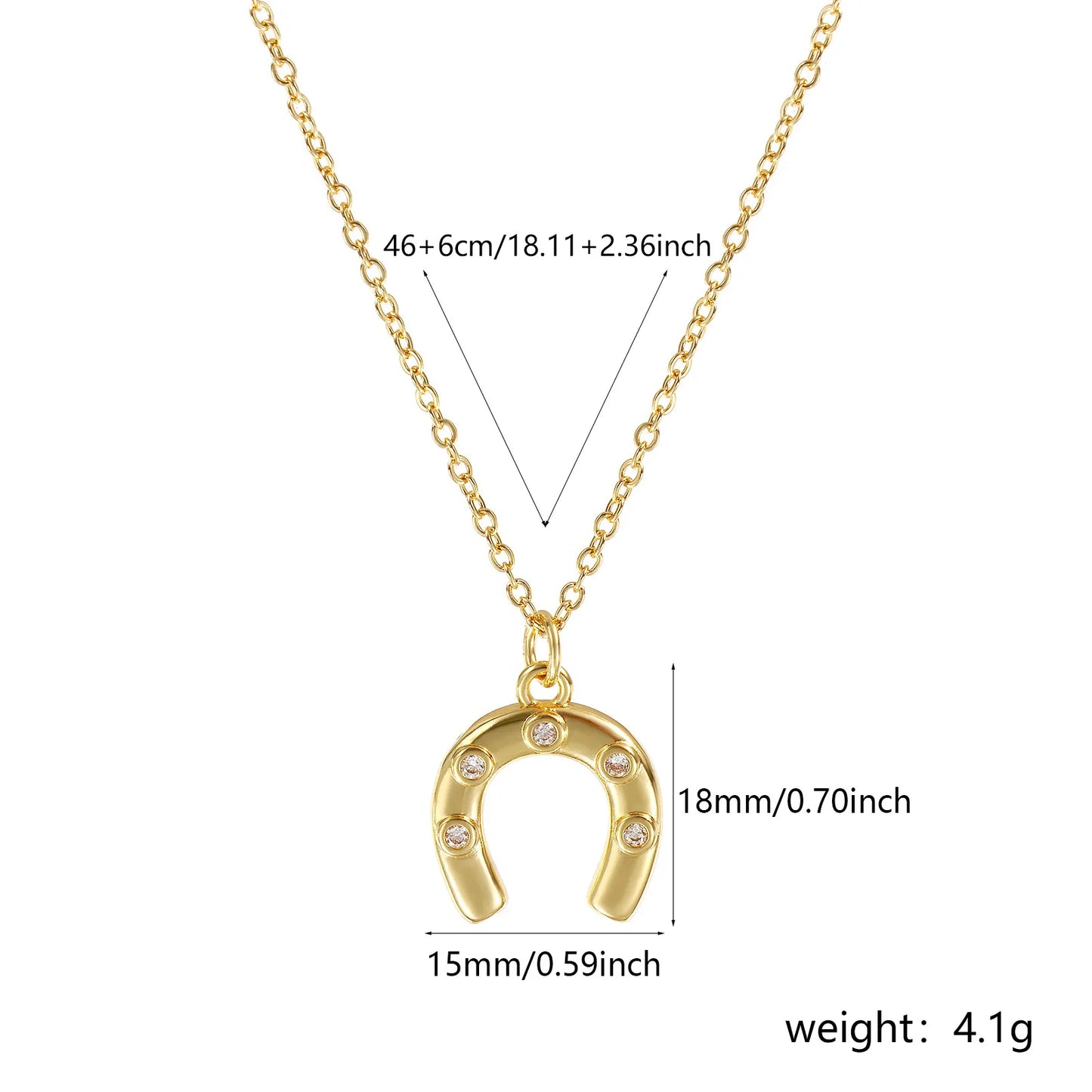 1 Piece Stylish West Cowboy 18K Real Gold Plated Brass Link Cable Chain Luck Horseshoe Pendant Charm Necklace For Women Gift