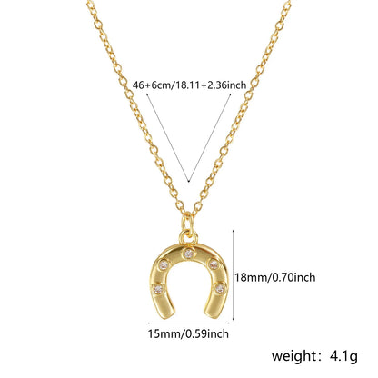1 Piece Stylish West Cowboy 18K Real Gold Plated Brass Link Cable Chain Luck Horseshoe Pendant Charm Necklace For Women Gift