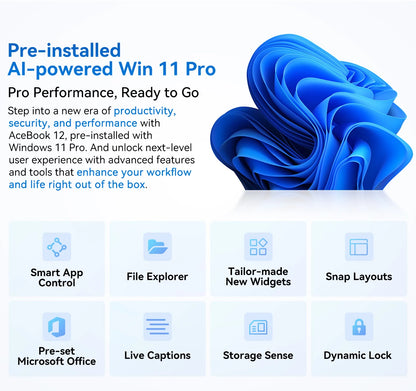 Ordinateur portable Blackview AceBook 12 Win 11 16'' FHD IPS, Intel I5-1030NG7, 16 Go de RAM, 512 Go de SSD, bouton d'alimentation 2 en 1 avec empreinte numérique