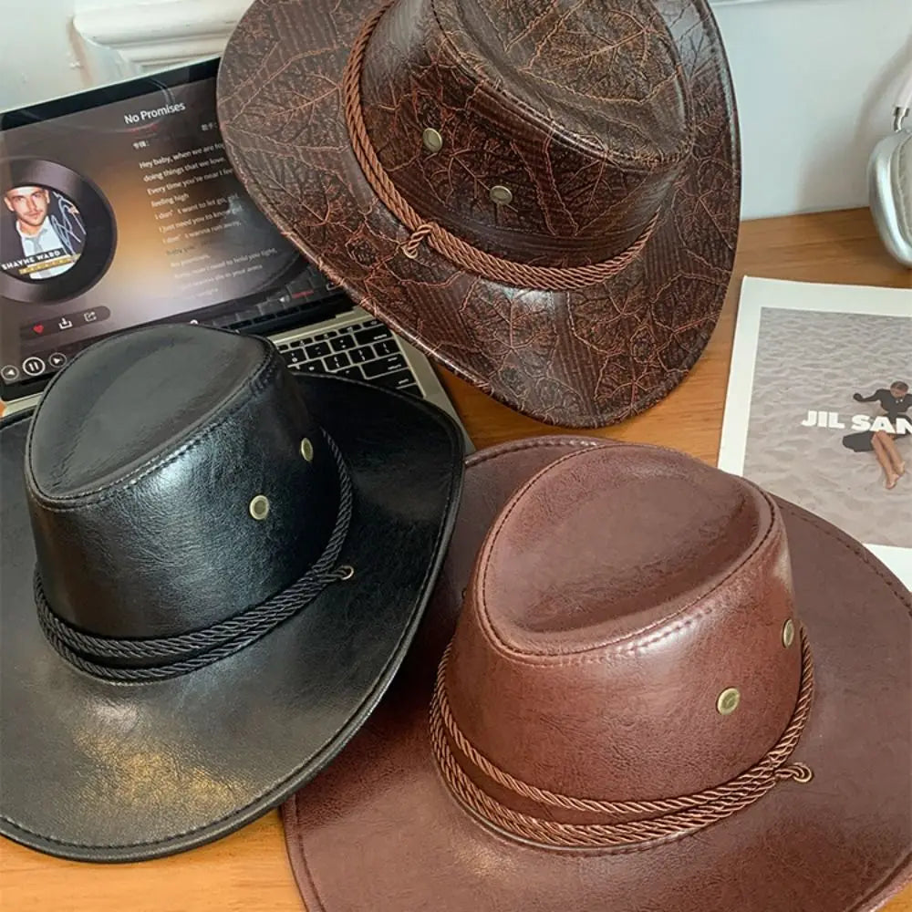 Chapeau de Cowboy occidental de Style ethnique Vintage, chapeau de chevalier en Polyester à bord roulé, chapeau de Jazz de Cowgirl noir/marron, Cosplay