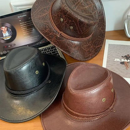 Chapeau de Cowboy occidental de Style ethnique Vintage, chapeau de chevalier en Polyester à bord roulé, chapeau de Jazz de Cowgirl noir/marron, Cosplay