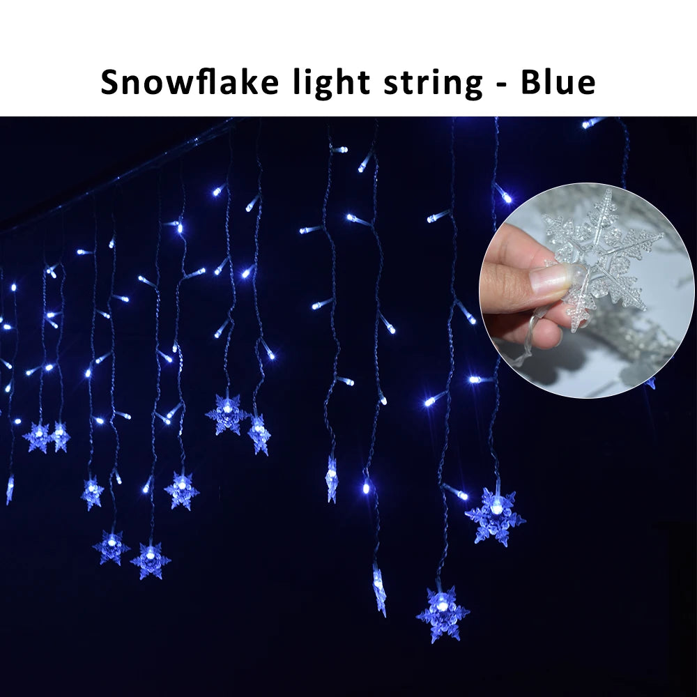 Guirlande lumineuse flocon de neige, 8 Modes, EU 220V US 110V, lumières de noël, décoration de salle, rideaux lumineux Led