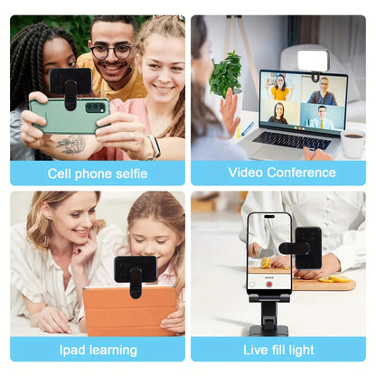 Lumière de remplissage pour selfie – Mini LED à clipser, rechargeable, 3 modes de couleur et luminosité réglable pour téléphones et ordinateurs