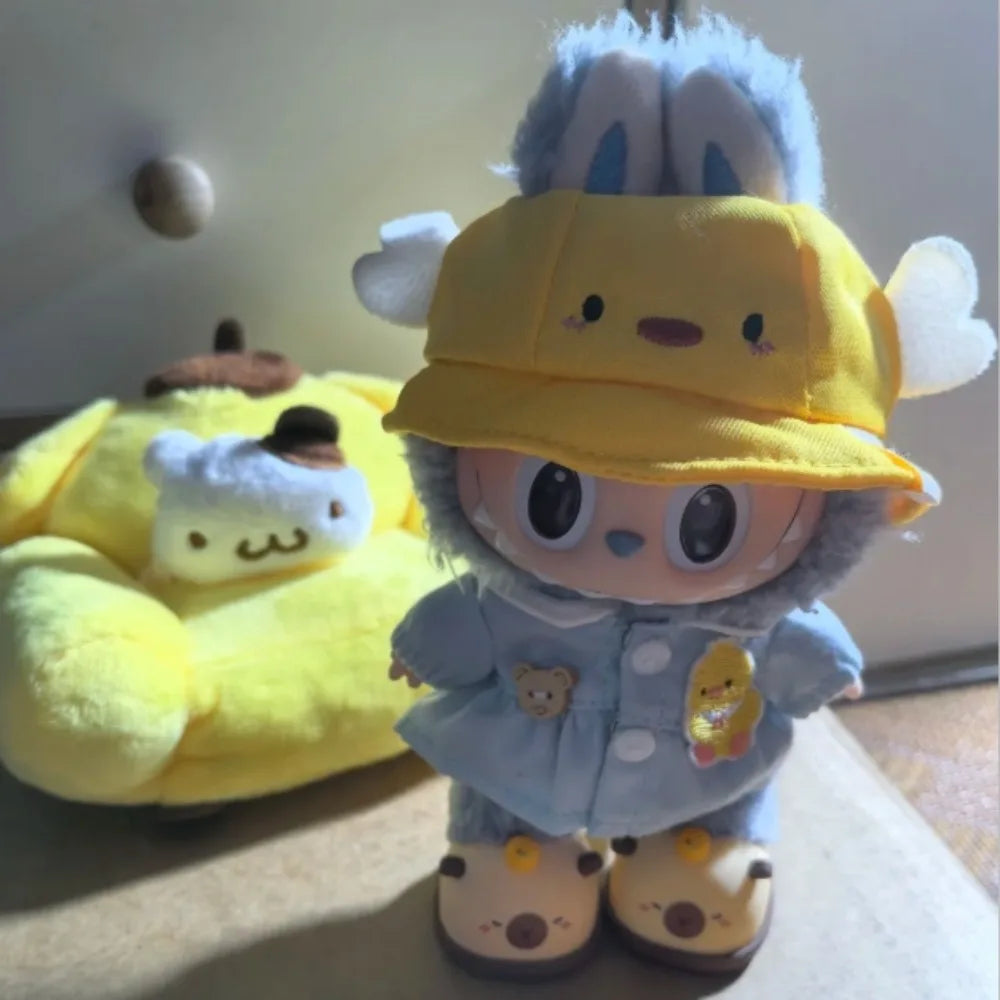 Labubu Doll Mini Sofa with Storage Bag Kawaii 17cm V1 V2 Labubu Transparent Crossbody Bag Cute Plush Doll Accessories Toy Gifts