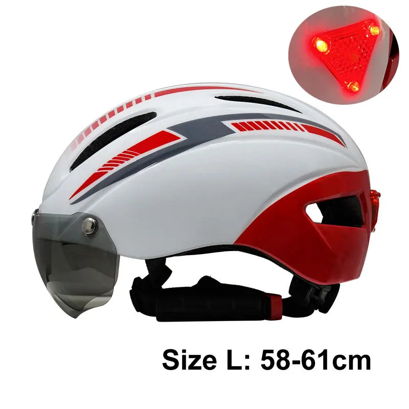 Casque de vélo avec lumière LED pour hommes et femmes, casque de vélo à lentille magnétique, route, montagne, équitation, sports de vélo, planche à roulettes, scooter