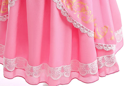 Peach Princess Costume with LED Color Light Toddler Birthday Game Role Play Dress Girl Halloween Festival Gown Pink Lace 2-9 Y C