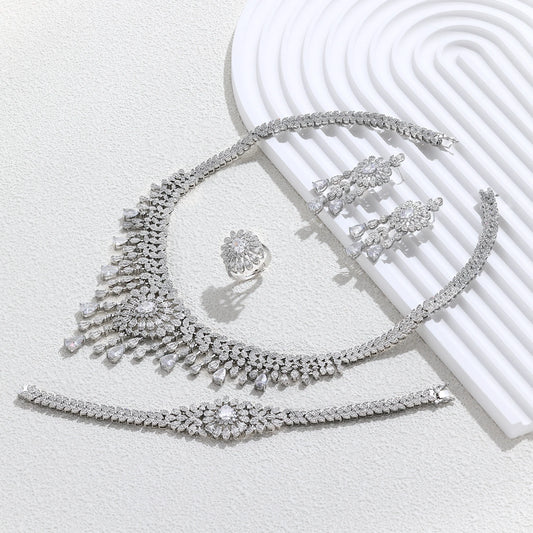 2023 New 4-Piece Set Women's Necklace Set Jewelry Türkiye Jewelry Set Women's Bride Necklace and Earring Set Bracelet