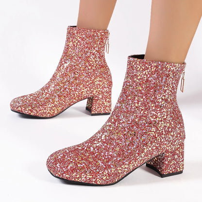 Bottines tendance pour femme, bottines brillantes, tendance, décontractées, talons hauts, chaussures de luxe, de créateur, collection hiver 2025