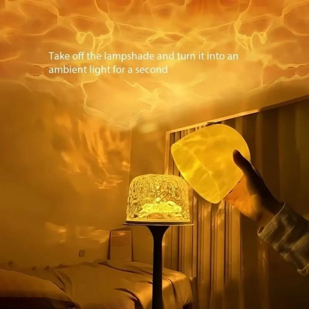 High Footed LED Atmosphere Desk Lamp Water Ripple Touch/Remote Control Projection Night Light Non-slip Bottom Romantic