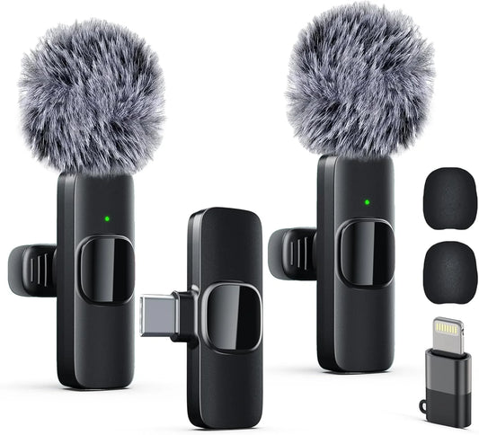 Microphone sans fil Mini Mic Pro pour iPhone, iPad, Android, microphone Lavalier pour l'enregistrement vidéo - paquet de 2