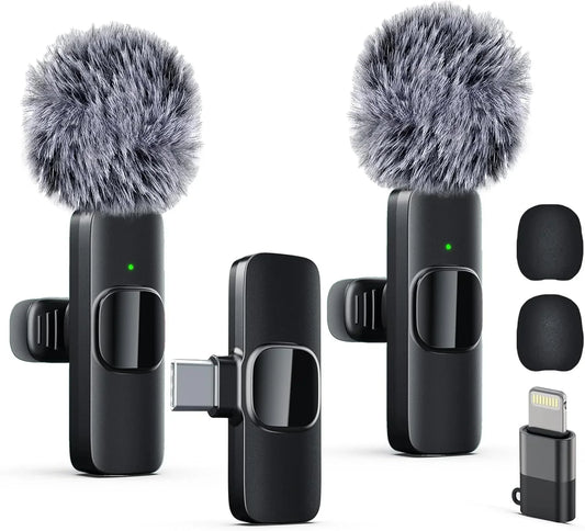 Microphone sans fil Mini Mic Pro pour iPhone, iPad, Android, microphone Lavalier pour l'enregistrement vidéo - paquet de 2