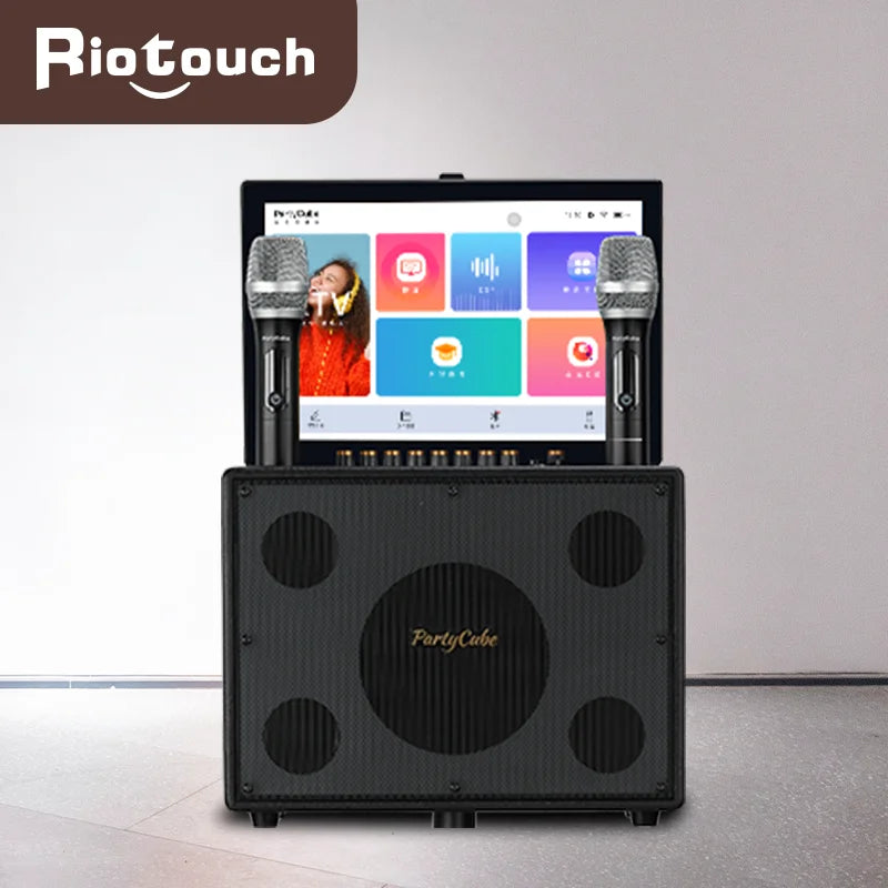 All-in-One KTV Touch Screen Wireless Smart Party Bluetooth Android System Powerful Machine Karaoke Players Speaker With Mic