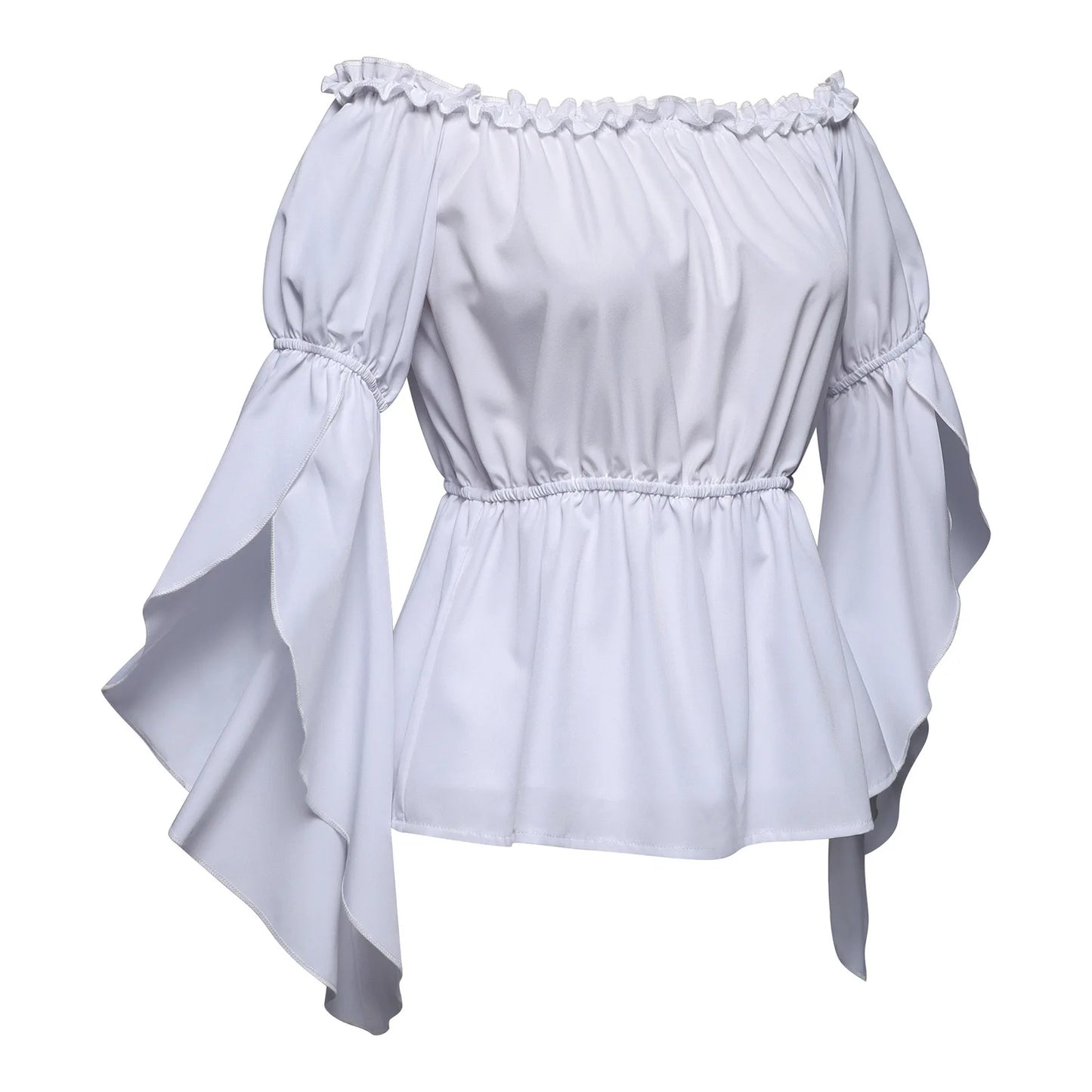 Chemises à volants Renaissance pour femmes, chemisier plissé à manches froissées, épaules dénudées, col bateau, chemise médiévale, chemise victorienne