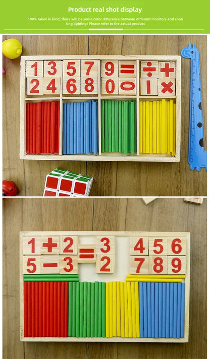 Children's math teaching aids, counting sticks, arithmetic learning box, wooden educational toys, Montessori education