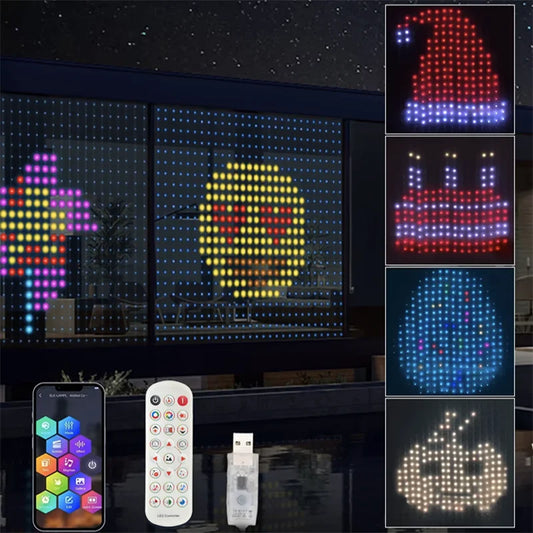 Rideau lumineux intelligent à 400led, application Bluetooth, guirlande lumineuse féerique RGB, bricolage, changement de musique, affichage pour fenêtre, décoration de chambre à coucher