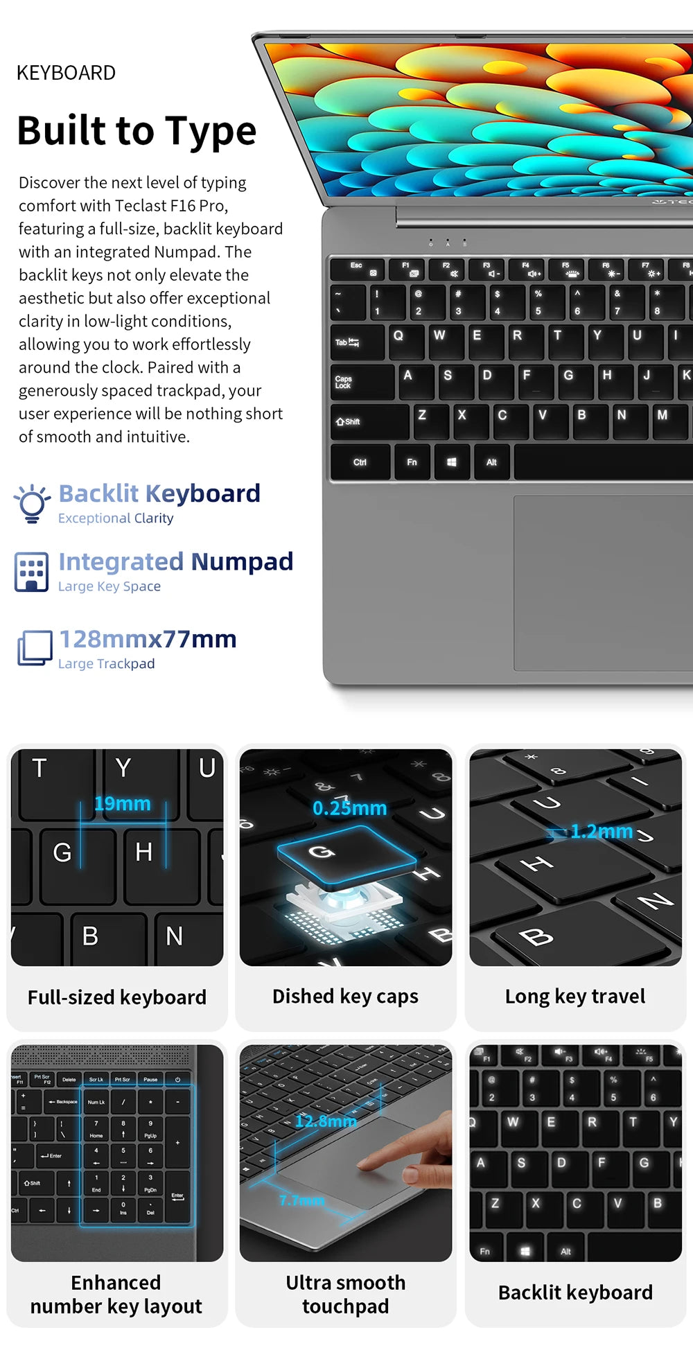 Ordinateur portable Teclast F16 Pro, Windows 11 Pro, processeur Intel N95, F16Pro, 16 Go de RAM, 512 Go de SSD, écran IPS 15,6 pouces 1920 x 1080, Wi-Fi 6, USB 3.2, clavier rétroéclairé, mini-HDMI