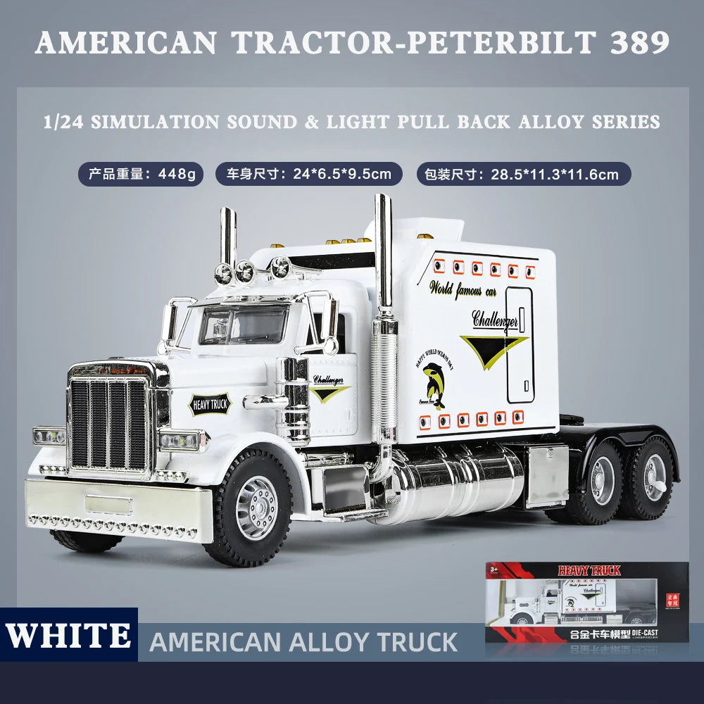 1/24 American Tractor Peterbilt 389 Alloy Simulation Diecast Model Car Collection Christmas Gifts Sound & Light Toys For Kids