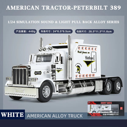 1/24 American Tractor Peterbilt 389 Alloy Simulation Diecast Model Car Collection Christmas Gifts Sound & Light Toys For Kids