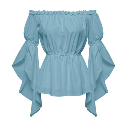 Chemises à volants Renaissance pour femmes, chemisier plissé à manches froissées, épaules dénudées, col bateau, chemise médiévale, chemise victorienne