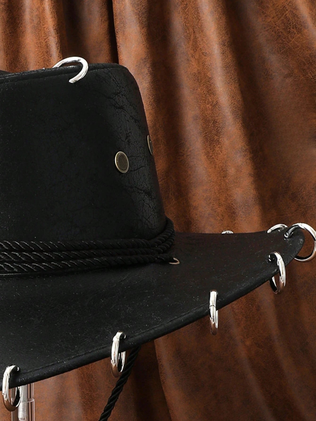 HongLuan – chapeau de Cowboy noir réglable en cuir PU pour hommes et femmes, mode occidentale de voyage, Cowgirl avec Badge Bullhead, chapeaux d'extérieur pour femmes