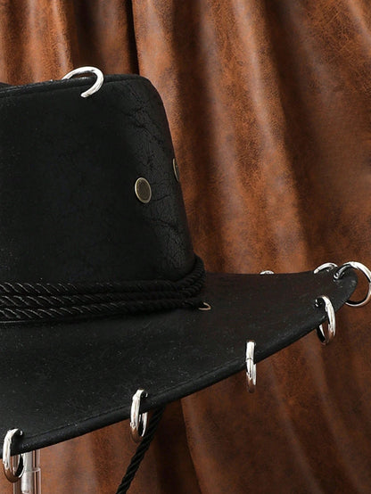 HongLuan – chapeau de Cowboy noir réglable en cuir PU pour hommes et femmes, mode occidentale de voyage, Cowgirl avec Badge Bullhead, chapeaux d'extérieur pour femmes