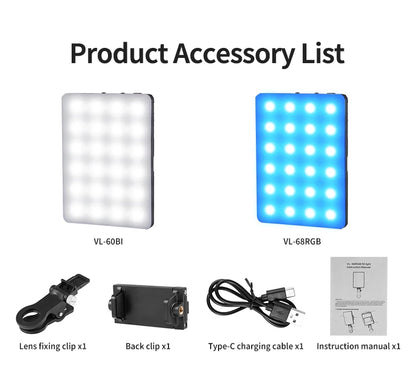 Mini lumière de remplissage LED RVB, poche droite, photographie vidéo, éclairage de poche, clip Vlog en direct pour téléphone, iPhone, iPad, ordinateur portable, appareil photo