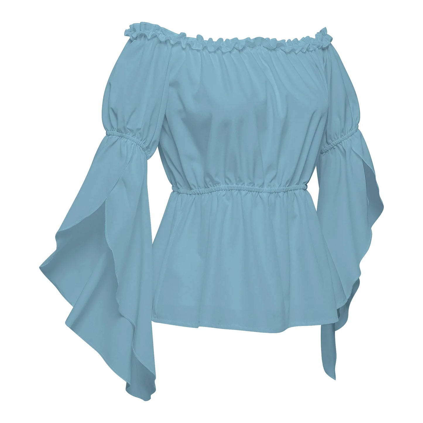 Chemises à volants Renaissance pour femmes, chemisier plissé à manches froissées, épaules dénudées, col bateau, chemise médiévale, chemise victorienne