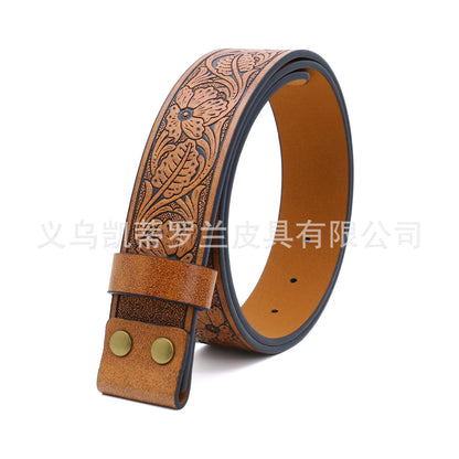 Ceinture ajustable en cuir style cowboy western, style punk, estampage en alliage, boucle de ceinture rétro américaine pour homme, accessoire de mode