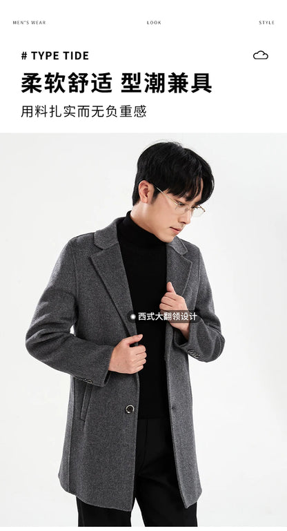 Autumn and Winter Mid-Length Western-Style Business Reversible Woolen Coat Men's 100% Wool Handmade Coat Cashmere Overcoat Coat