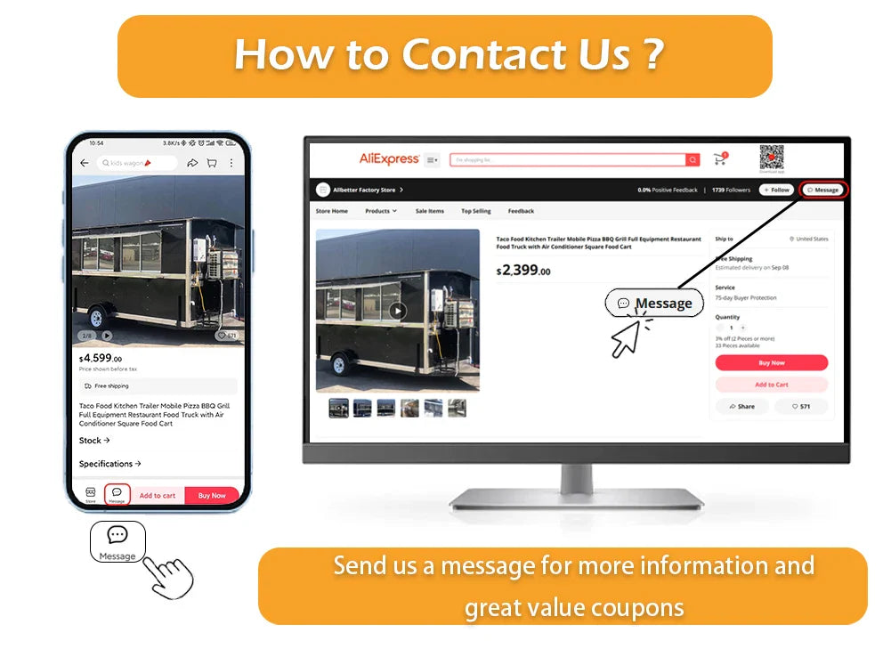 Allbetter 23ft Food Trailer Mobile Kitchen Hot Dog Stand Food Cart Pizza Mobile Food Truck Trailer USA Standard for Sale