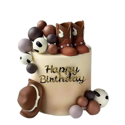Cowboy Cake Topper Cowboy Hat and Boot Balls Cake Decorations Western Cowboy Birthday Baby Shower Party Decorations (Brown)