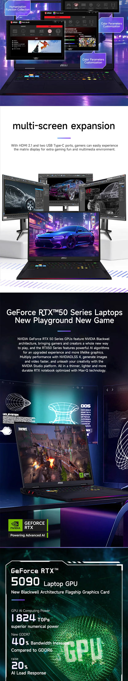 2025 MSI Raider A18 HX Gaming Laptop 18 Inch Mini LED 4K 120Hz UHD+ Screen Netbook AMD R9-9955HX3D 64GB 2TB RTX5080 Notebook PC