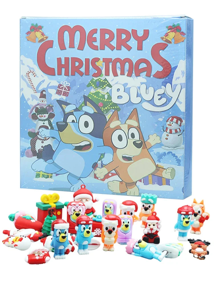 Bluey Figure Christmas Advent Calendar 24pcs Set Blind Box Birthday Gift Kawaii Blue Dog Anime Figural Action Pvc Model Kid Toy